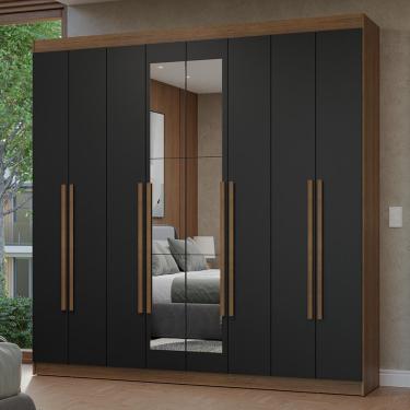 Imagem de Guarda-Roupa Casal 8 Portas Batentes com Espelho Rustic/Preto/Rustic Netuno Madesa