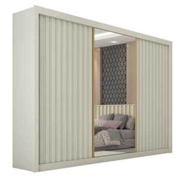 Imagem de Guarda Roupas Casal 3 Portas de Correr com Espelho Ripado 100% MDF 6 Gavetas Dublin