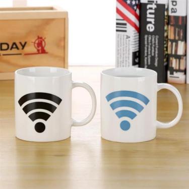 Imagem de Caneca Wi-Fi sensível ao calor - Lavar à mão apenas copo de cerâmica com design de ícone que muda de cor, 400 ml