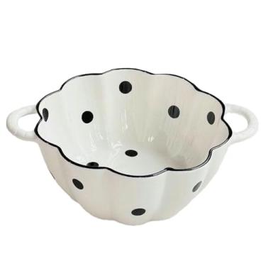 Imagem de A bacia de sopa de cerâmica colorida com ponto de onda de grande capacidade é requintada e resistente ao calor para uso doméstico - [20 cm] tigela de abóbora de 1,4 L