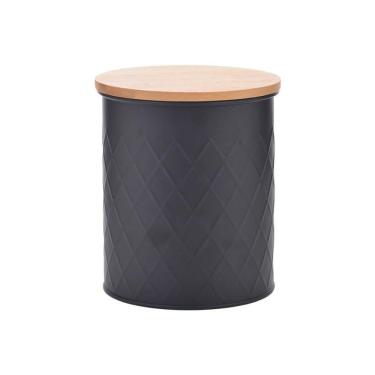 Imagem de Lata Com Tampa Bambu Diamond Preta 12X14X12Cm Metal
