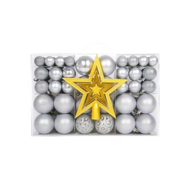 Imagem de Kit 60/100 Bolas de Natal Mista Lisas Glitter Decoração Enfeite Árvore de Natal com (Prata - 100 Bolas)