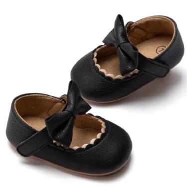 Imagem de HsdsBebe Sapatos femininos Mary Jane sem cadarço antiderrapante sola macia princesa primeiro andador sapatos vestido de casamento, 1a/laço preto, 6-12 meses