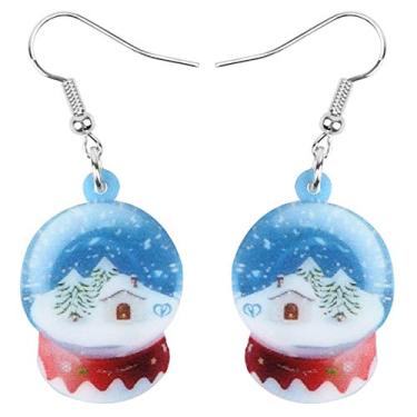 Imagem de Brincos de bola de globo de floco de neve de Natal fofos de acrílico pendentes joias de inverno novidade presentes de férias para mulheres, Medium, Acrílico, Sem pedra preciosa