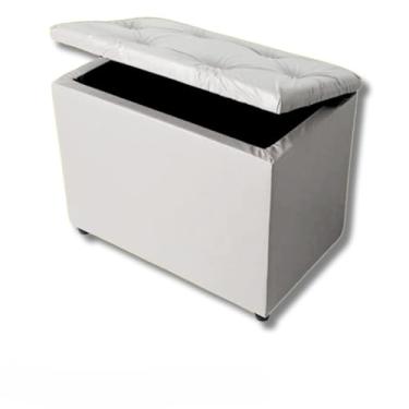 Imagem de Baú Retangular Banquinho Suede e Corino Decorativo Guarda Objetos Organizador Puff Pufe sala，puff quarto(Branco Corino)