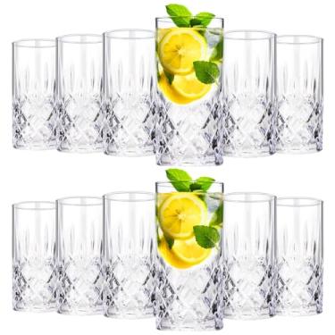 Imagem de Uiifan Conjunto de 12 copos altos altos de vidro de 340 g Copos de cristal para beber copos texturizados para água potável, cerveja, refrigerante, bebidas, lavável na lava-louças