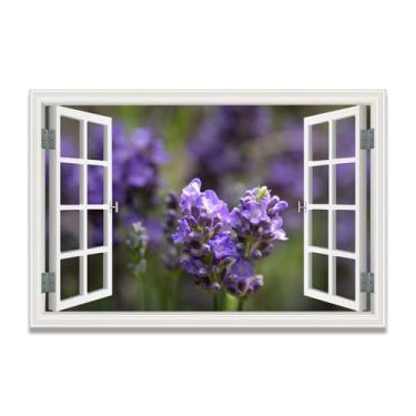 Imagem de LKXGRRSFG Estames roxos, tela falsa para janela que economiza espaço, arte de parede cênica realista para quarto, casa, 50 x 75 cm, sem moldura