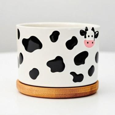 Imagem de Vaso de cerâmica branca para suculentas: adequado para vasos de flores de suculentas/cactos com bandejas de madeira e drenagem - Decoração moderna de mesa - Bom para presentear os amantes de plantas