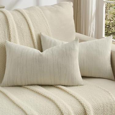 Imagem de FUTEI Conjunto de 2 capas de almofada de chenille creme, 30 x 50 cm, macias e aconchegantes com pontos de meteoros texturizadas, decoração de casa moderna para sofá, sala de estar