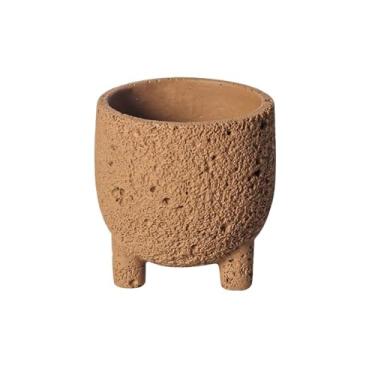 Imagem de Vasos de plantas Vaso de flores três pernas com furo drenagem, vaso planta mesa cimento textura rocha vulcânica, para jardim da sala estar do quarto Windowsill(Orange,Médio)