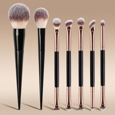 Imagem de Pincéis de maquiagem, conjunto de 7 pincéis de maquiagem, inclui 2 pincéis básicos de maquiagem e 5 pincéis de maquiagem de cabeça dupla, corretivo em pó para contorno de base, sombras e blush
