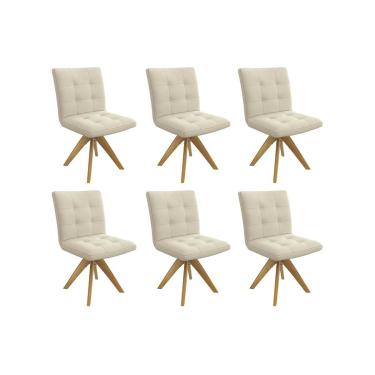 Imagem de Cadeira Sala de Jantar Nice 1C001CA Premium Madeira Maciça Kit 6 Un Carvalho/Linho Bege Argila - Kappesberg