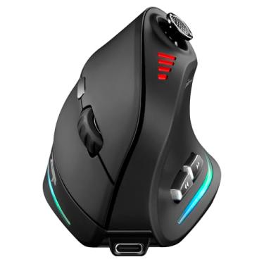 Imagem de TRELC Mouse para jogos sem fio com 5 D Rocker, 24000 DPI/11 botões programáveis, mouse ergonômico para conexão de 2 dispositivos (BT+2,4 GHz), mouse recarregável vertical para PC/laptop/e-Sports/Gamer
