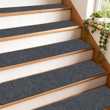 Imagem de Passos de escada extra largos antiderrapantes para degraus de madeira 23 cm x 91 cm – pacote com 15 tapetes extra largos com adesivo reutilizável, almofadas de degrau para cães, crianças, idosos