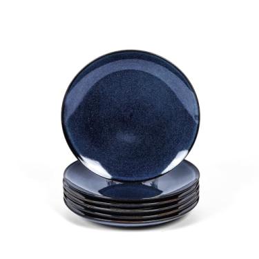 Imagem de vicrays Conjunto de 6 pratos redondos de cerâmica - Pratos de jantar de porcelana de 20 cm para salada, sobremesa, aperitivo, pão, - seguro para micro-ondas e lava-louças - azul