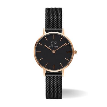 Imagem de Relógio Feminino Preto Rose Gold 32mm minimalista New Port