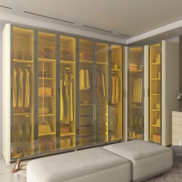 Imagem de Guarda Roupa Modulado com LED e Vidro Reflecta 8 Portas com Pés MDF In