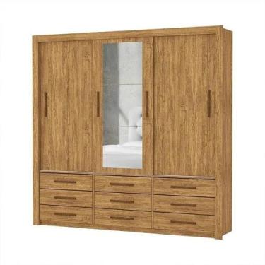 Imagem de Armareo Roupeiro Anjos 3 Portas C/Espelho Central 9 Gavetas S/Pe Cario