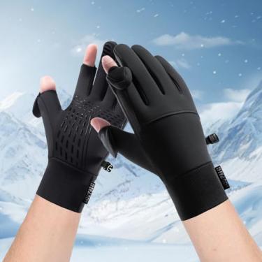 Imagem de Luvas de inverno sem dedos para homens e mulheres, à prova d'água, tela sensível ao toque, luvas esportivas térmicas para pesca, corrida, ciclismo, caminhada (G)