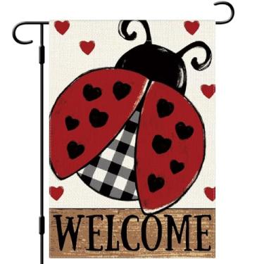 Imagem de DLZDN Welcome Valentines Day Ladybug Love Heart Garden Flag 30,5 × 45,7 cm, dupla face, vertical, serapilheira, quintal, quintal, decoração de férias ao ar livre