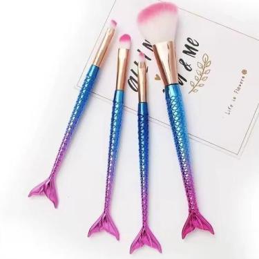 Imagem de Pincéis Para Maquiagem Sereia Cauda Kit com 4 Multicolor - importado