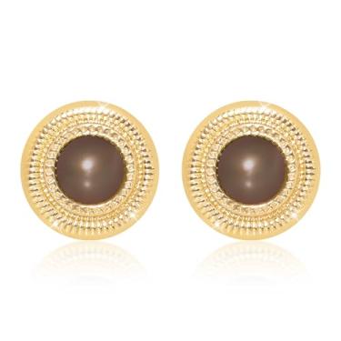 Imagem de LAYWAF Brincos femininos banhados a ouro de pérola sintética, hipoalergênico, de aço inoxidável, disponível em uma variedade de cores peroladas, Brown Pearl, Cobre Aço inoxidável Acrílico, Pérola