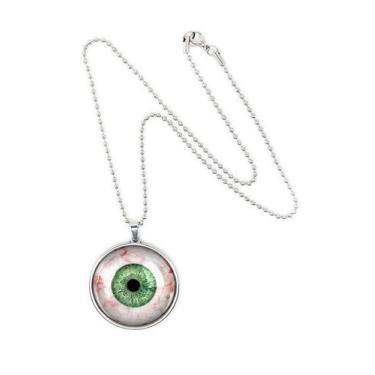 Imagem de Pingente de globo ocular humano - Colar com pingente de prata feito à mão com olho de boneca verde injetado de sangue - 129-3-E-SLRN, grande, vidro, sem pedra preciosa