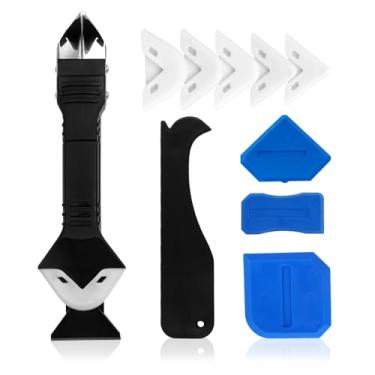 Imagem de Ferramenta de calafetagem de silicone, ferramenta de remoção de calafetagem 3 em 1, raspador de calafetagem, raspador de ângulo de cola de vidro para banheiro, cozinha, piso, janela, junta de pia