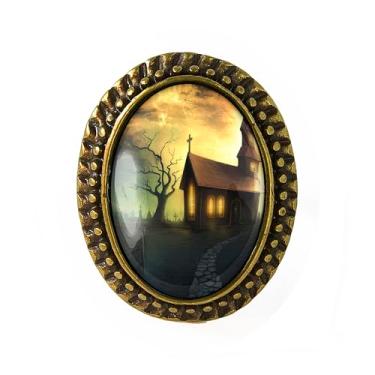 Imagem de Anel de igreja assombrada - arte de Halloween de terror, pulseira ajustável de prata ou bronze antigo, bijuteria oval artesanal - 123, Adjustable, Metal, Sem pedra preciosa