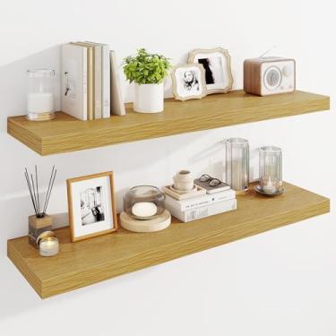 Imagem de Marsmiles Prateleiras flutuantes de 99 cm para parede, prateleiras de madeira com suportes invisíveis, conjunto de 2, prateleira rústica montada na parede para cozinha, banheiro, sala de estar