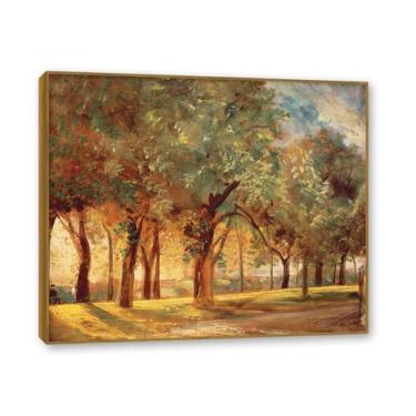 Imagem de NHLDZYH Moldura de teca. Arte de parede John Constable, (trilhas na floresta), pôster de pinturas famosas, decoração de parede com impressão de imagem retrô de romantismo. 70 x 84 cm - 27,5 x 33,1 pol