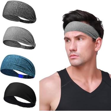 Imagem de Bandanas esportivas, 4 peças de faixas de cabelo masculinas, absorventes de suor, respiráveis, antiderrapantes, adequadas para corrida, basquete, futebol, tênis, ioga e outros cenários, unissex (preto