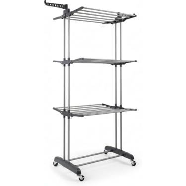 Imagem de Multi varal de chão com bandejas e pés dobráveis 3 andares Com Cabideiro- Cinza