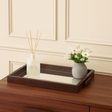 Imagem de Bandeja Retangular Rústica Decoração 20x30 Sala Cozinha Marrom Fundo Espelhado