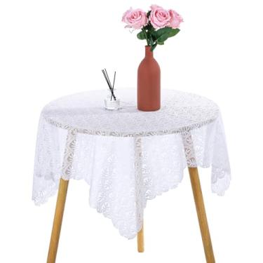 Imagem de FdcLixuvol Toalha de mesa pequena, toalha de mesa quadrada de renda, toalha de mesa de crochê, vintage, toalha de mesa lavável, para mesas de café, bule de chá, decoração de casa, branca, 89 x 89 cm