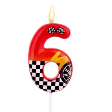 Imagem de Velas Aniversário com Tema Corrida, Velas com Números Corrida Design Roda Xadrez Vermelho Preto e Branco Decorações de Bolo Aniversário Adequadas para Festas Infantis (6)