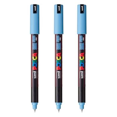 Imagem de posca Marcadores de tinta à base de água PC-1MR, ponta extrafina (0,7 mm), azul gelo, 3 unidades