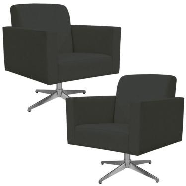 Imagem de Kit 02 Poltronas Base Giratória Suede Cinza