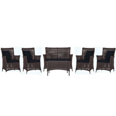 Imagem de Jogo Sofá 4 Poltronas E Mesa Igapó Preta E12 Trama Original Marrom