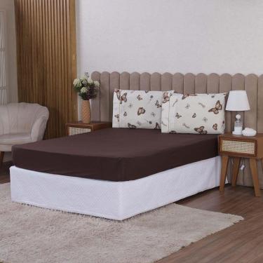 Imagem de Jogo De Lençol Beatriz Queen 3 Peças Percal 180 Fios 100% Algodão Ponto Palito - Marrom Borboleta