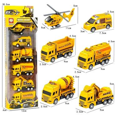Imagem de Carrinhos Brinquedo Conjunto 6 Un Miniaturas Helicóptero Amarelo