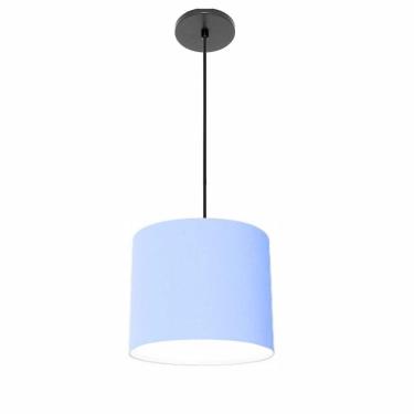 Imagem de Lustre Luminária Pendente Vivare Free Lux Pe-4107pr Cúpula Em Tecido 25x20cm Azul-bebê Canopla Preta E Fio Preto