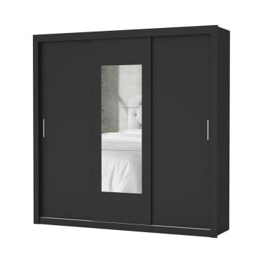 Imagem de Guarda Roupa Roupeiro Clarice 3 Portas De Correr Com Espelho Central 4 Gavetas Carioca Preto