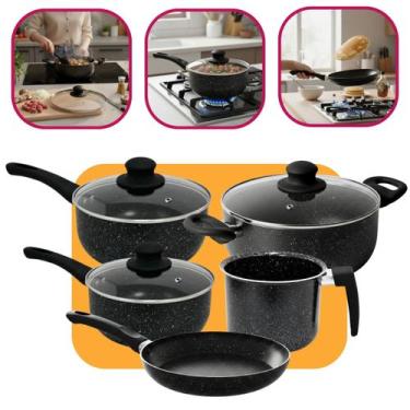 Imagem de Jogo 5 Peças Panelas Berlim Hauskraft Luxo Indução Cozinha Preta Com T