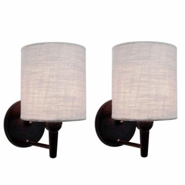 Imagem de Kit-2 Arandela Cilíndrica Md-2009 Base Preto Cúpula Em Tecido 14x15cm Cinza - Bivolt