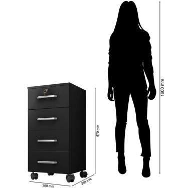 Imagem de Kit 6 Gaveteiros Escritório Chave E Rodízios 4 Gavetas Gávea Preto