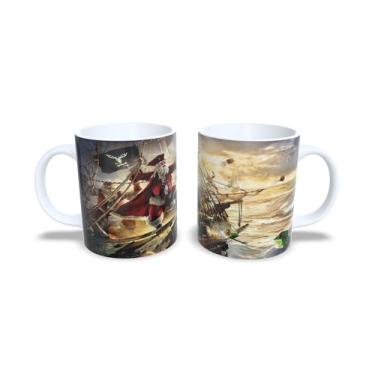 Imagem de Caneca de Cerâmica para Natal, Branca com Decoração Festiva, Design de Estrelas e Bolas Douradas, 325ml (6)