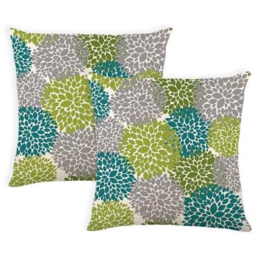 Imagem de yeshttdy Capas de almofada de flores azuis e cinza verde 50 x 50 cm, conjunto de 2 capas de almofadas decorativas para ambientes internos e externos, capas de almofada de pátio, sofá, cama, decoração