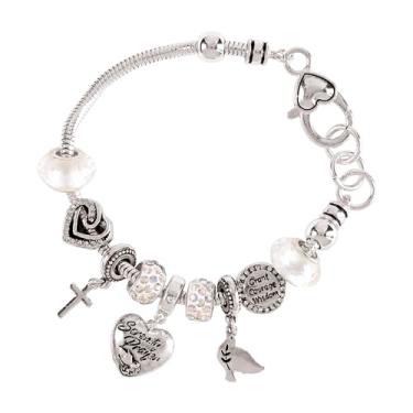 Imagem de Dicksons Pulseira feminina com pingente de oração da serenidade, corrente de cobra prateada com coração gravado e pomba pendentes, joia de fé inspiradora