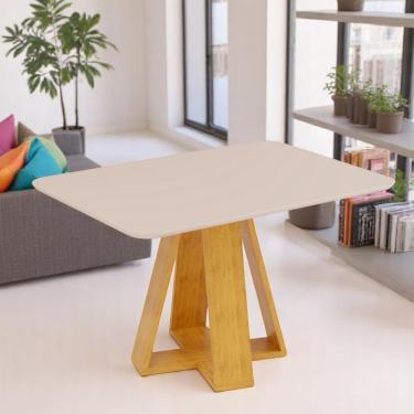 Imagem de Mesa De Jantar Tampo Retangular Chanfrado Curvo Mad/vid 120 X 90cm Kiara Cedro Off White- Mabe Magazine